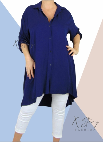 Bő fazonú, hátul hosszított ingruha (sötétkék)