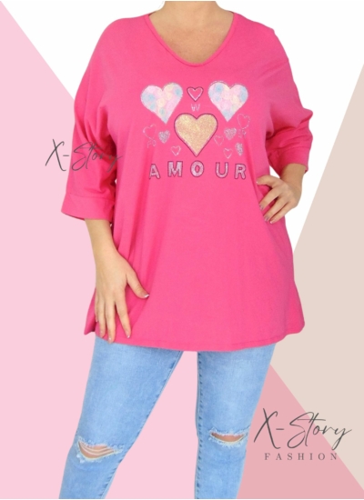 Bő fazonú, kövekkel díszített pamut tunika (pink)