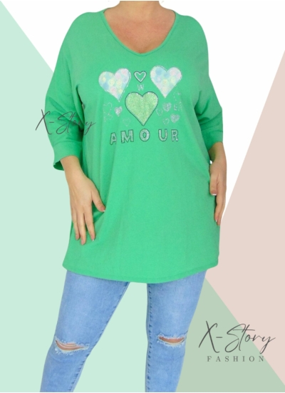 Bő fazonú, kövekkel díszített pamut tunika (zöld)