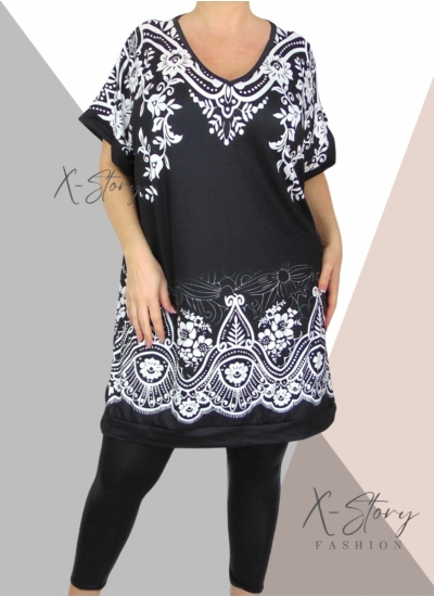 Extra bő fazonú, "V" dekoltált mintás tunika