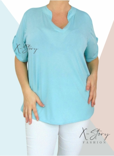 "V" dekoltál, hidegselyem anyagú póló (menta)