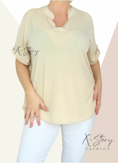 "V" dekoltál, hidegselyem anyagú póló (bézs)