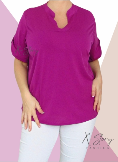 "V" dekoltál, hidegselyem anyagú póló (lila)