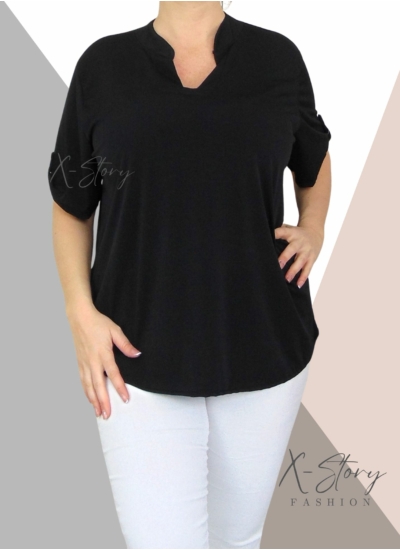 "V" dekoltál, hidegselyem anyagú póló (fekete)