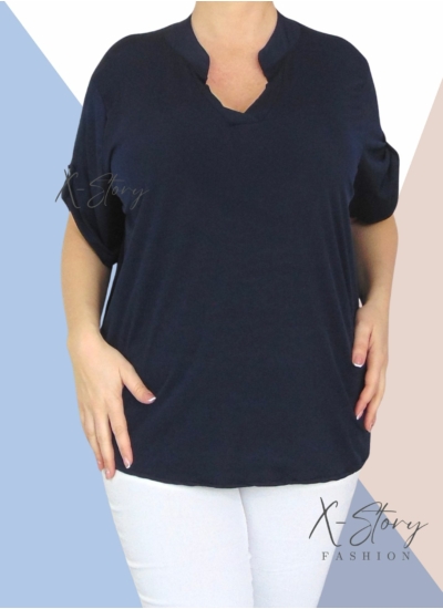 "V" dekoltál, hidegselyem anyagú póló (sötétkék)
