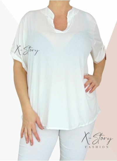 "V" dekoltál, hidegselyem anyagú póló (fehér)