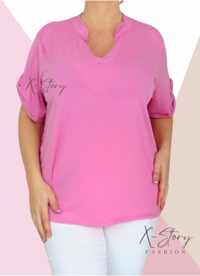 "V" dekoltál, hidegselyem anyagú póló (babarózsaszín)