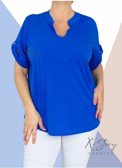 "V" dekoltál, hidegselyem anyagú póló (királykék)