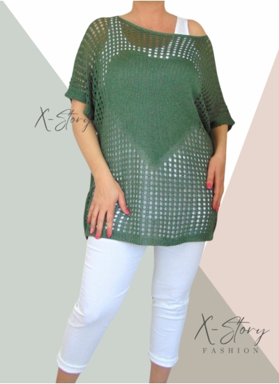 Bő fazonú, horgolt felső (khaki)