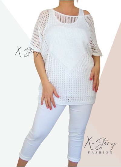 Bő fazonú, horgolt felső (fehér)