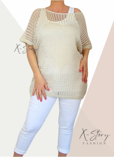 Bő fazonú, horgolt felső (bézs)