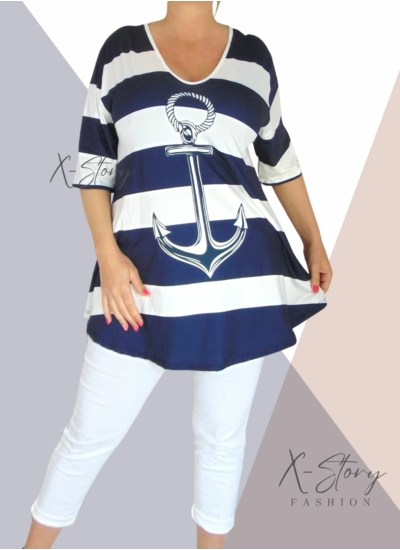 "V" dekoltált, laza fazonú mintás felső