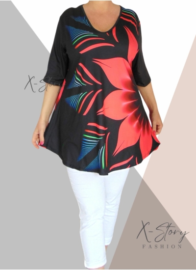 "V" dekoltált, laza fazonú mintás felső