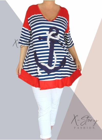 "V" dekoltált, laza fazonú mintás felső