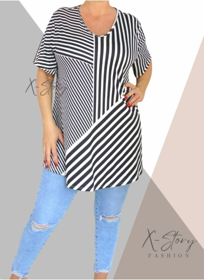 "V" dekoltált, laza fazonú mintás felső