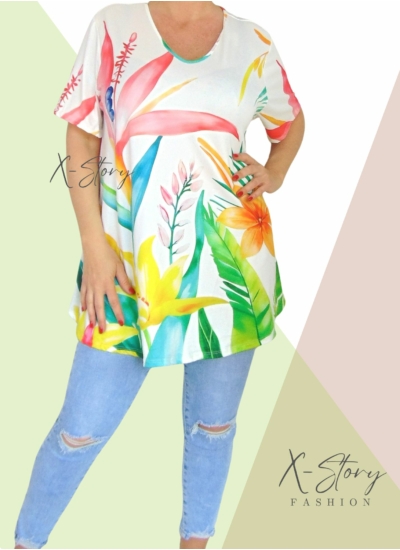 "V" dekoltált, laza fazonú mintás felső