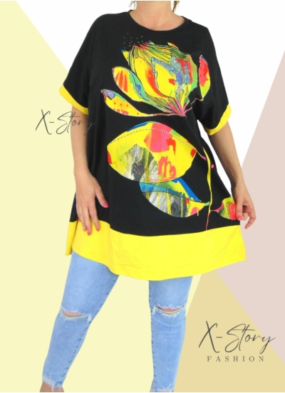 Kövekkel díszített, kétszínű tunika (sárga)