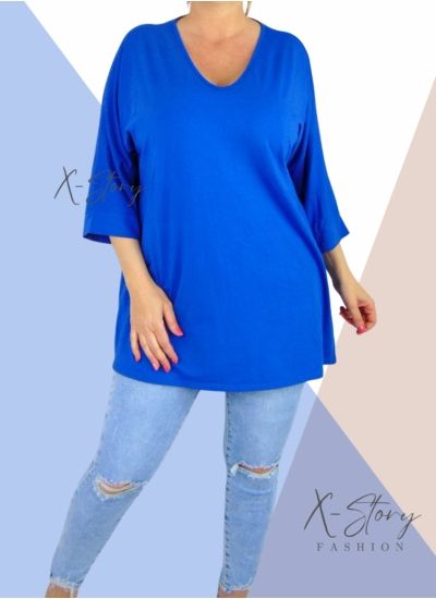 Bő fazonú, "V" dekoltált pamut felső/tunika (királykék)