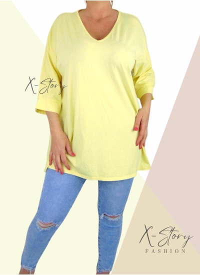 Bő fazonú, "V" dekoltált pamut felső/tunika (sárga)