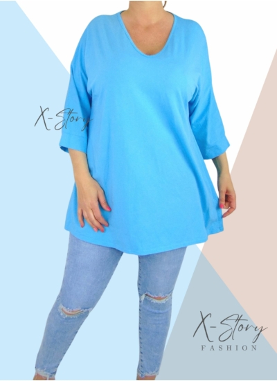 Bő fazonú, "V" dekoltált pamut felső/tunika (babakék)