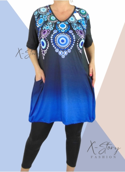 "V" dekolált, elöl zsebes , mintás tunika/ruha