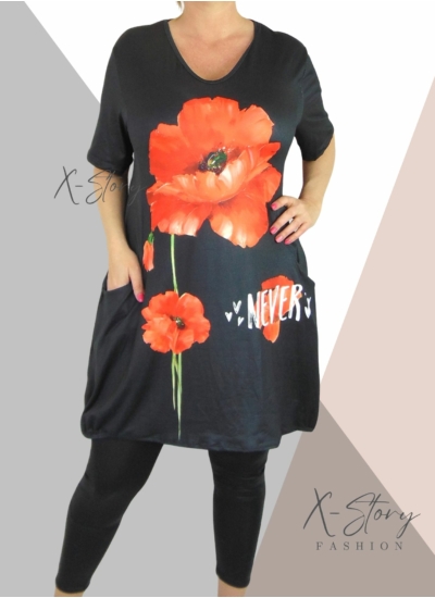 "V" dekolált, elöl zsebes , mintás tunika/ruha