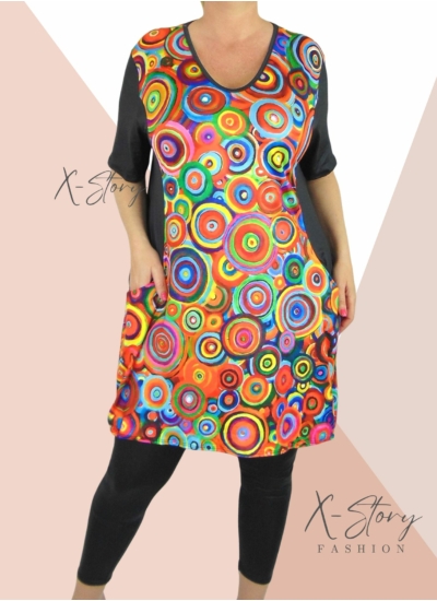 "V" dekolált, elöl zsebes , mintás tunika/ruha