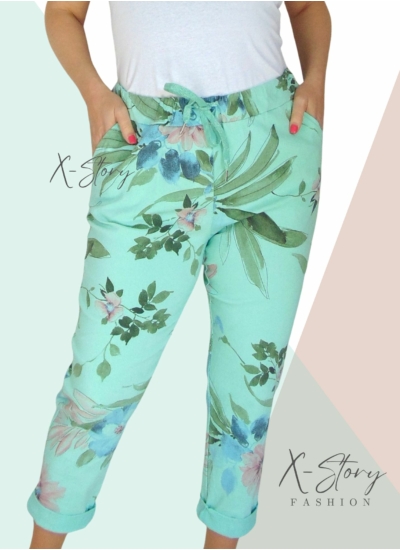 Gumisderekú, virágmintás streccsnadrág (EXTRA NAGYMÉRET)menta