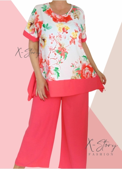 Laza fazonú szett (nadrág+felső) korall