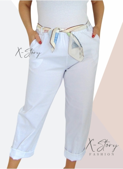 Nagyméretű, sztreccsvászon nadrág (fehér)