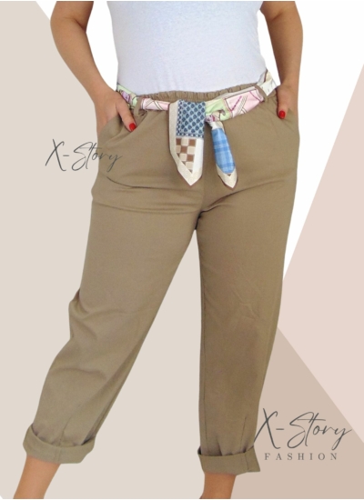 Nagyméretű, sztreccsvászon nadrág (bézs)