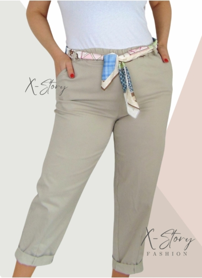 Nagyméretű, sztreccsvászon nadrág (világosbézs)