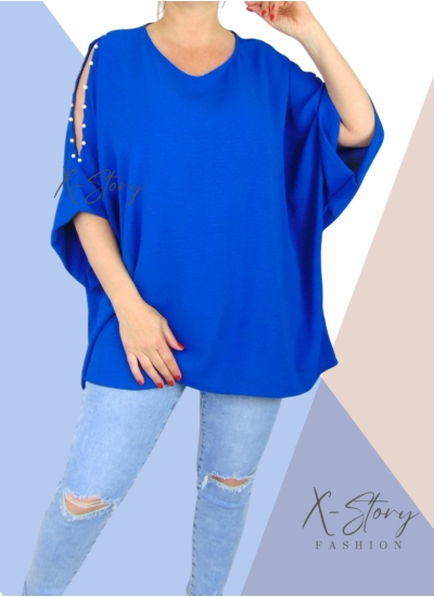 Vállán kivágott, gyöngyökkel díszített felső (királykék)