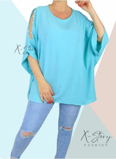 Vállán kivágott, gyöngyökkel díszített felső (menta)