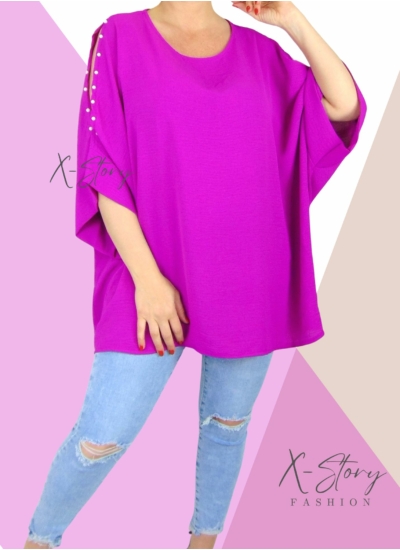 Vállán kivágott, gyöngyökkel díszített felső (lila)