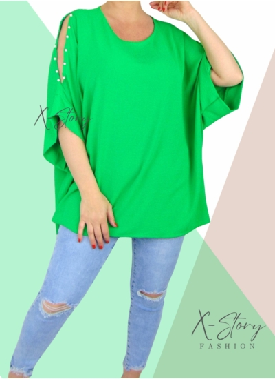 Vállán kivágott, gyöngyökkel díszített felső (kivi)