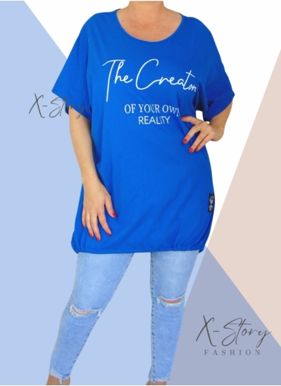 Extra bő fazonú, alul összehúzható pamut tunika (királykék)