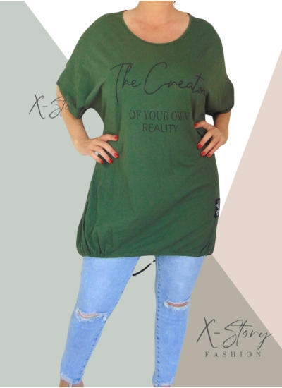 Extra bő fazonú, alul összehúzható pamut tunika (khaki)