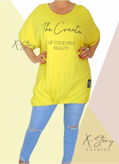 Extra bő fazonú, alul összehúzható pamut tunika (sárga)