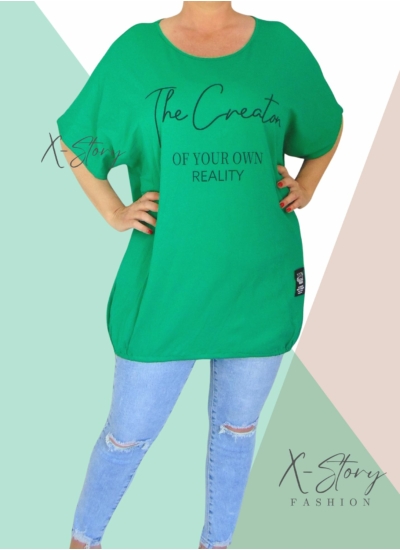 Extra bő fazonú, alul összehúzható pamut tunika (fűzöld)