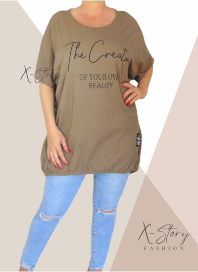 Extra bő fazonú, alul összehúzható pamut tunika (barna)