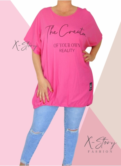 Extra bő fazonú, alul összehúzható pamut tunika (babarózsaszín)