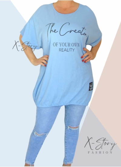 Extra bő fazonú, alul összehúzható pamut tunika (világoskék)