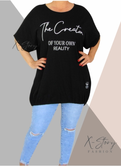 Extra bő fazonú, alul összehúzható pamut tunika (fekete)