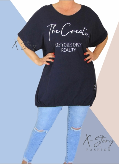 Extra bő fazonú, alul összehúzható pamut tunika (sötétkék)