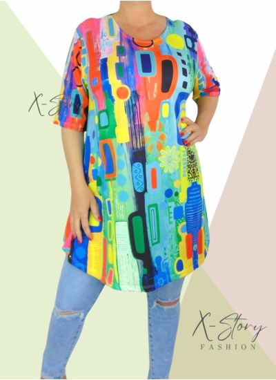 Kereknyakú , laza fazonú mintás tunika