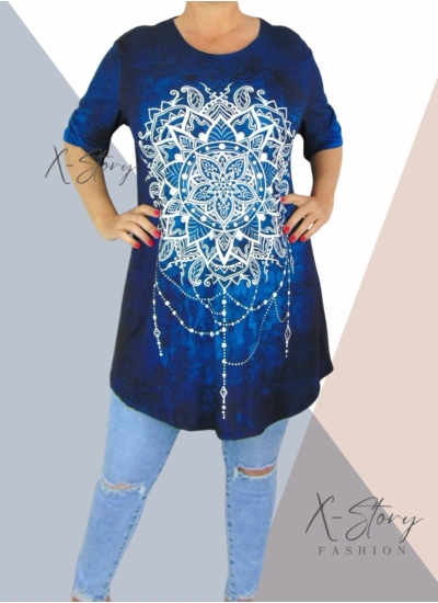 Kereknyakú , laza fazonú mintás tunika