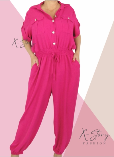 Nagyméretű, gumisderekú  overál  (pink)