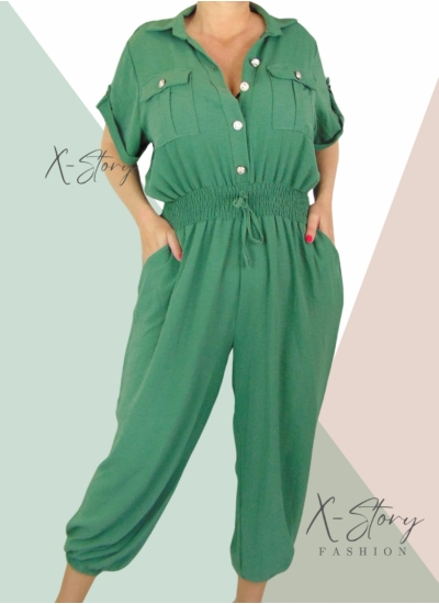 Nagyméretű, gumisderekú  overál  (khaki)