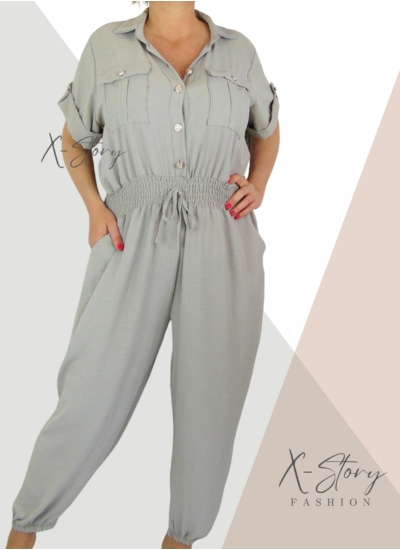 Nagyméretű, gumisderekú  overál  (bézs)